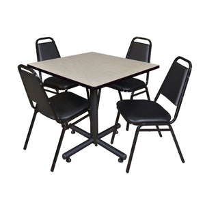 Kobe Square Breakroom Table and Chair Package, Kobe 36" Square X-Base Breakroom Table with 4 Restaurant Stack Chairs