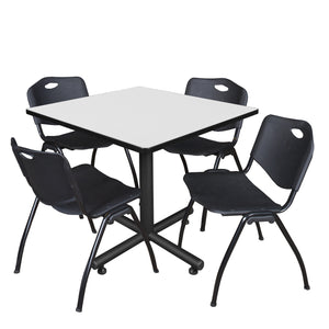 Kobe Square Breakroom Table and Chair Package, Kobe 36" Square X-Base Breakroom Table with 4 "M" Stack Chairs