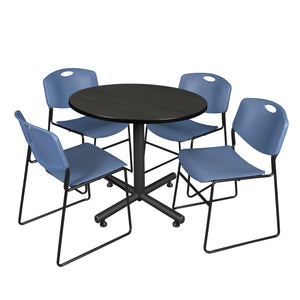 Kobe Round Breakroom Table and Chair Package, Kobe 36" Round X-Base Breakroom Table with 4 Zeng Stack Chairs