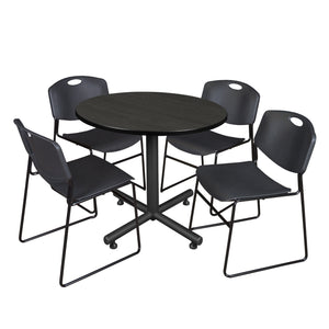 Kobe Round Breakroom Table and Chair Package, Kobe 36" Round X-Base Breakroom Table with 4 Zeng Stack Chairs