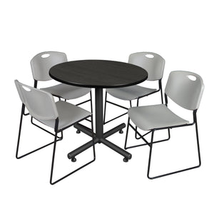 Kobe Round Breakroom Table and Chair Package, Kobe 36" Round X-Base Breakroom Table with 4 Zeng Stack Chairs