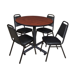 Kobe Round Breakroom Table and Chair Package, Kobe 36" Round X-Base Breakroom Table with 4 Restaurant Stack Chairs