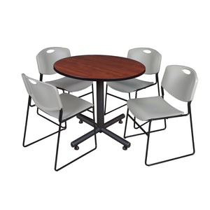 Kobe Round Breakroom Table and Chair Package, Kobe 36" Round X-Base Breakroom Table with 4 Zeng Stack Chairs