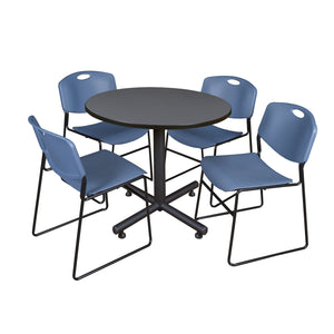 Kobe Round Breakroom Table and Chair Package, Kobe 36" Round X-Base Breakroom Table with 4 Zeng Stack Chairs