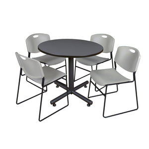 Kobe Round Breakroom Table and Chair Package, Kobe 36" Round X-Base Breakroom Table with 4 Zeng Stack Chairs