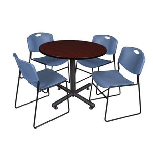 Kobe Round Breakroom Table and Chair Package, Kobe 36" Round X-Base Breakroom Table with 4 Zeng Stack Chairs