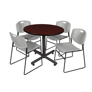 Kobe Round Breakroom Table and Chair Package, Kobe 36" Round X-Base Breakroom Table with 4 Zeng Stack Chairs