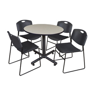 Kobe Round Breakroom Table and Chair Package, Kobe 36" Round X-Base Breakroom Table with 4 Zeng Stack Chairs