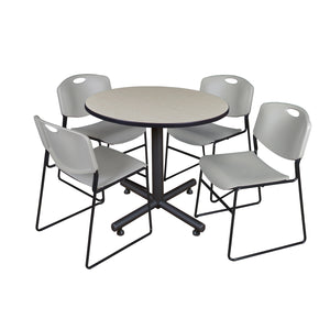 Kobe Round Breakroom Table and Chair Package, Kobe 36" Round X-Base Breakroom Table with 4 Zeng Stack Chairs