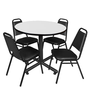Kobe Round Breakroom Table and Chair Package, Kobe 36" Round X-Base Breakroom Table with 4 Restaurant Stack Chairs