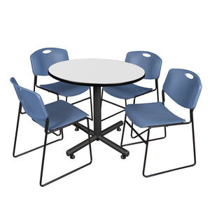 Kobe Round Breakroom Table and Chair Package, Kobe 36" Round X-Base Breakroom Table with 4 Zeng Stack Chairs