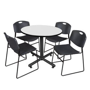 Kobe Round Breakroom Table and Chair Package, Kobe 36" Round X-Base Breakroom Table with 4 Zeng Stack Chairs