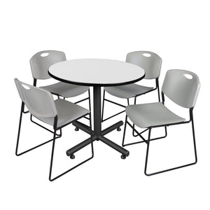 Kobe Round Breakroom Table and Chair Package, Kobe 36" Round X-Base Breakroom Table with 4 Zeng Stack Chairs