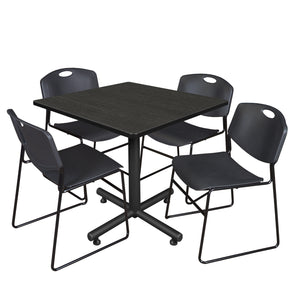 Kobe Square Breakroom Table and Chair Package, Kobe 42" Square X-Base Breakroom Table with 4 Zeng Stack Chairs