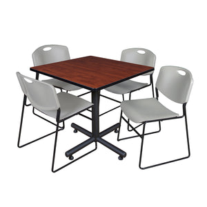 Kobe Square Breakroom Table and Chair Package, Kobe 42" Square X-Base Breakroom Table with 4 Zeng Stack Chairs