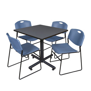 Kobe Square Breakroom Table and Chair Package, Kobe 42" Square X-Base Breakroom Table with 4 Zeng Stack Chairs