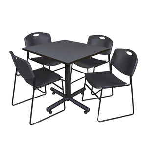 Kobe Square Breakroom Table and Chair Package, Kobe 42" Square X-Base Breakroom Table with 4 Zeng Stack Chairs