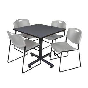 Kobe Square Breakroom Table and Chair Package, Kobe 42" Square X-Base Breakroom Table with 4 Zeng Stack Chairs