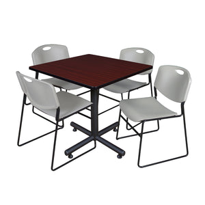 Kobe Square Breakroom Table and Chair Package, Kobe 42" Square X-Base Breakroom Table with 4 Zeng Stack Chairs