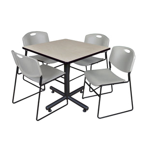 Kobe Square Breakroom Table and Chair Package, Kobe 42" Square X-Base Breakroom Table with 4 Zeng Stack Chairs