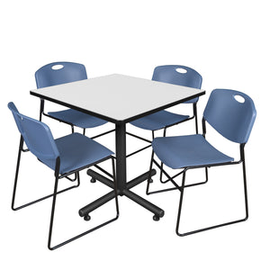 Kobe Square Breakroom Table and Chair Package, Kobe 42" Square X-Base Breakroom Table with 4 Zeng Stack Chairs