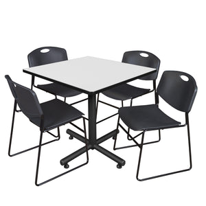 Kobe Square Breakroom Table and Chair Package, Kobe 42" Square X-Base Breakroom Table with 4 Zeng Stack Chairs