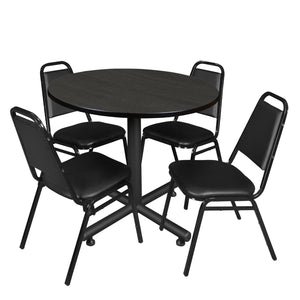 Kobe Round Breakroom Table and Chair Package, Kobe 42" Round X-Base Breakroom Table with 4 Restaurant Stack Chairs