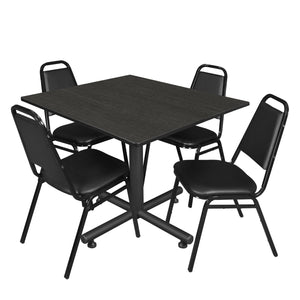Kobe Square Breakroom Table and Chair Package, Kobe 48" Square X-Base Breakroom Table with 4 Restaurant Stack Chairs