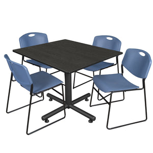 Kobe Square Breakroom Table and Chair Package, Kobe 48" Square X-Base Breakroom Table with 4 Zeng Stack Chairs