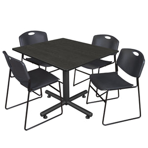 Kobe Square Breakroom Table and Chair Package, Kobe 48" Square X-Base Breakroom Table with 4 Zeng Stack Chairs