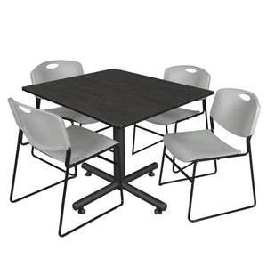 Kobe Square Breakroom Table and Chair Package, Kobe 48" Square X-Base Breakroom Table with 4 Zeng Stack Chairs