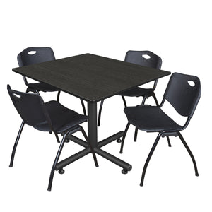 Kobe Square Breakroom Table and Chair Package, Kobe 48" Square X-Base Breakroom Table with 4 "M" Stack Chairs