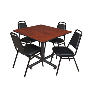 Kobe Square Breakroom Table and Chair Package, Kobe 48" Square X-Base Breakroom Table with 4 Restaurant Stack Chairs