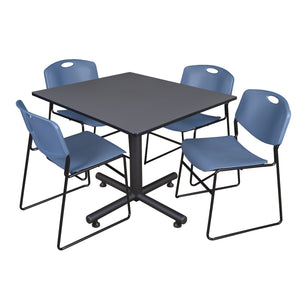 Kobe Square Breakroom Table and Chair Package, Kobe 48" Square X-Base Breakroom Table with 4 Zeng Stack Chairs