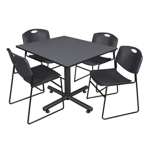 Kobe Square Breakroom Table and Chair Package, Kobe 48" Square X-Base Breakroom Table with 4 Zeng Stack Chairs