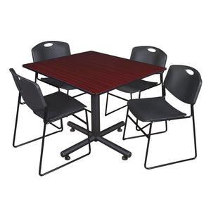 Kobe Square Breakroom Table and Chair Package, Kobe 48" Square X-Base Breakroom Table with 4 Zeng Stack Chairs