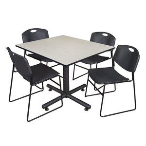 Kobe Square Breakroom Table and Chair Package, Kobe 48" Square X-Base Breakroom Table with 4 Zeng Stack Chairs