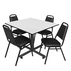 Kobe Square Breakroom Table and Chair Package, Kobe 48" Square X-Base Breakroom Table with 4 Restaurant Stack Chairs