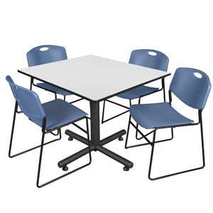 Kobe Square Breakroom Table and Chair Package, Kobe 48" Square X-Base Breakroom Table with 4 Zeng Stack Chairs