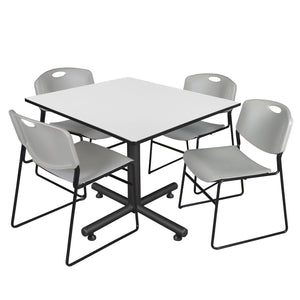 Kobe Square Breakroom Table and Chair Package, Kobe 48" Square X-Base Breakroom Table with 4 Zeng Stack Chairs