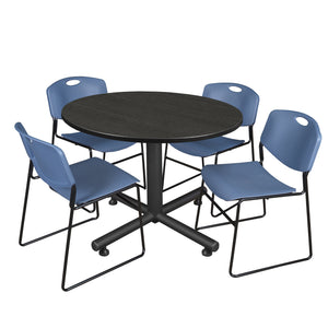 Kobe Round Breakroom Table and Chair Package, Kobe 48" Round X-Base Breakroom Table with 4 Zeng Stack Chairs