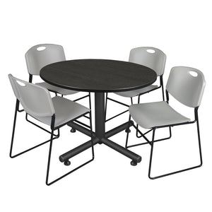 Kobe Round Breakroom Table and Chair Package, Kobe 48" Round X-Base Breakroom Table with 4 Zeng Stack Chairs