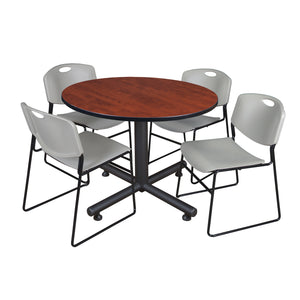 Kobe Round Breakroom Table and Chair Package, Kobe 48" Round X-Base Breakroom Table with 4 Zeng Stack Chairs