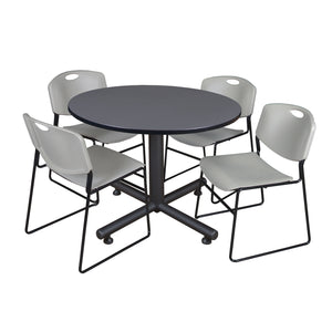 Kobe Round Breakroom Table and Chair Package, Kobe 48" Round X-Base Breakroom Table with 4 Zeng Stack Chairs