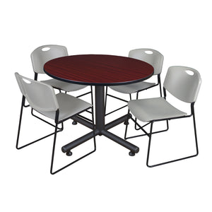 Kobe Round Breakroom Table and Chair Package, Kobe 48" Round X-Base Breakroom Table with 4 Zeng Stack Chairs