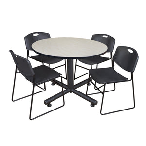 Kobe Round Breakroom Table and Chair Package, Kobe 48" Round X-Base Breakroom Table with 4 Zeng Stack Chairs