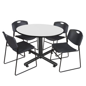 Kobe Round Breakroom Table and Chair Package, Kobe 48" Round X-Base Breakroom Table with 4 Zeng Stack Chairs