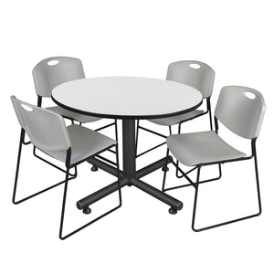 Kobe Round Breakroom Table and Chair Package, Kobe 48" Round X-Base Breakroom Table with 4 Zeng Stack Chairs