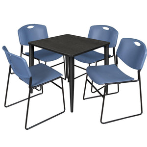 Kahlo Square Breakroom Table and Chair Package, 30" Square Kahlo Tapered Leg Breakroom Table with 4 Zeng Stack Chairs