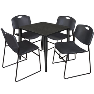 Kahlo Square Breakroom Table and Chair Package, 30" Square Kahlo Tapered Leg Breakroom Table with 4 Zeng Stack Chairs